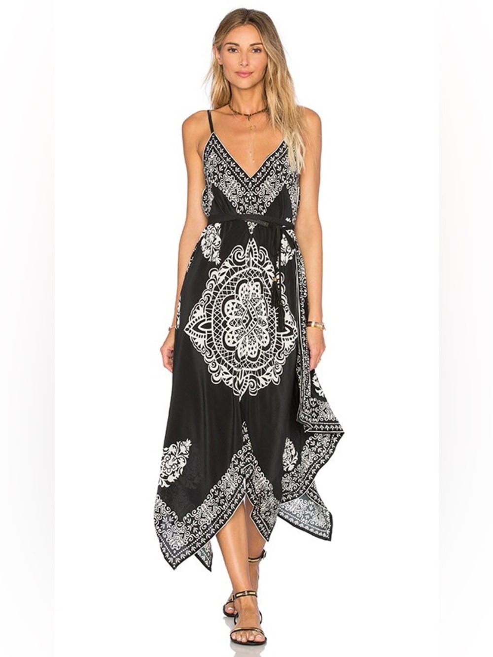 Tolani L Black White 100% Silk Bandana Dress